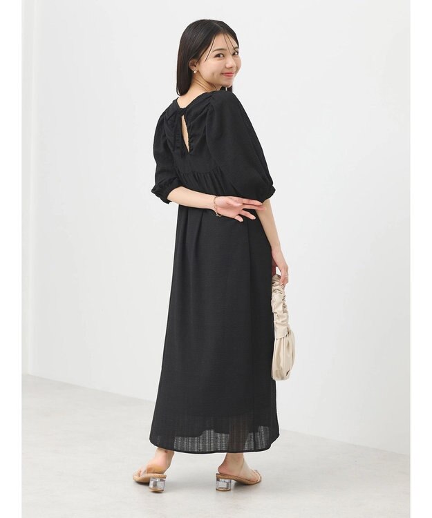 earth music&ecology 膨れジャガードパフ袖ワンピース Black