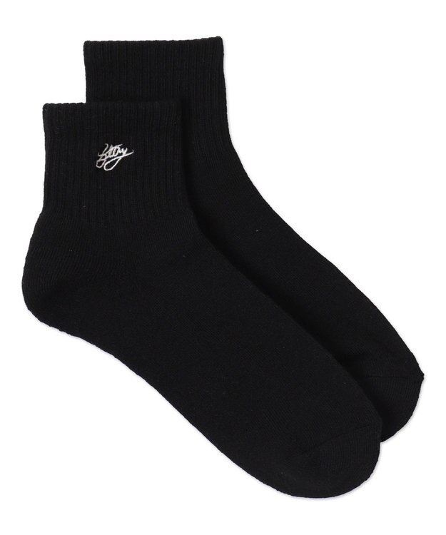WEGO カラーロゴ刺繍アンクルパイルソックス ブラック