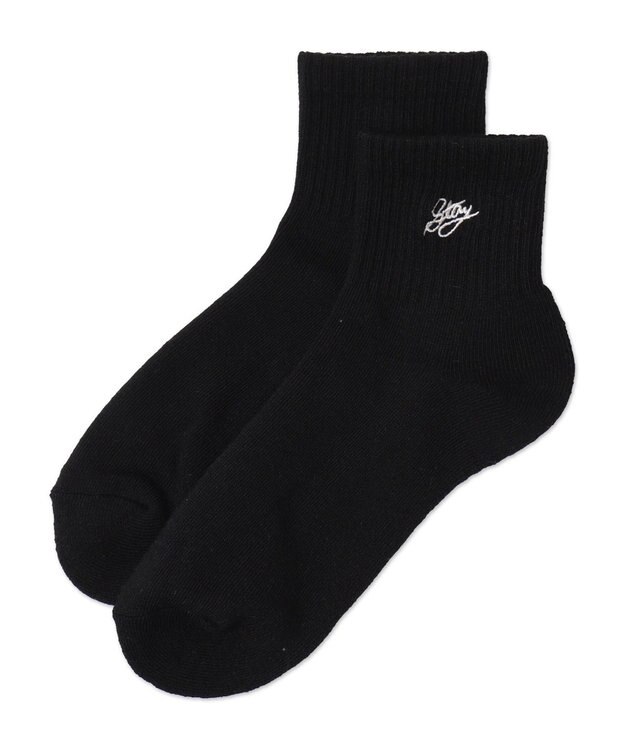 WEGO カラーロゴ刺繍アンクルパイルソックス ブラック