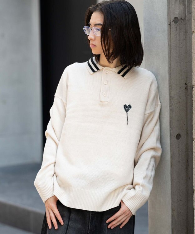 WEGO ラインポロニットプルオーバー ホワイト