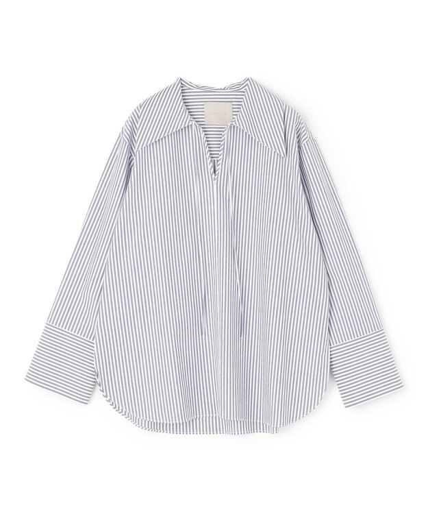 UNFILO スキッパーロングシャツ ネイビーストライプ