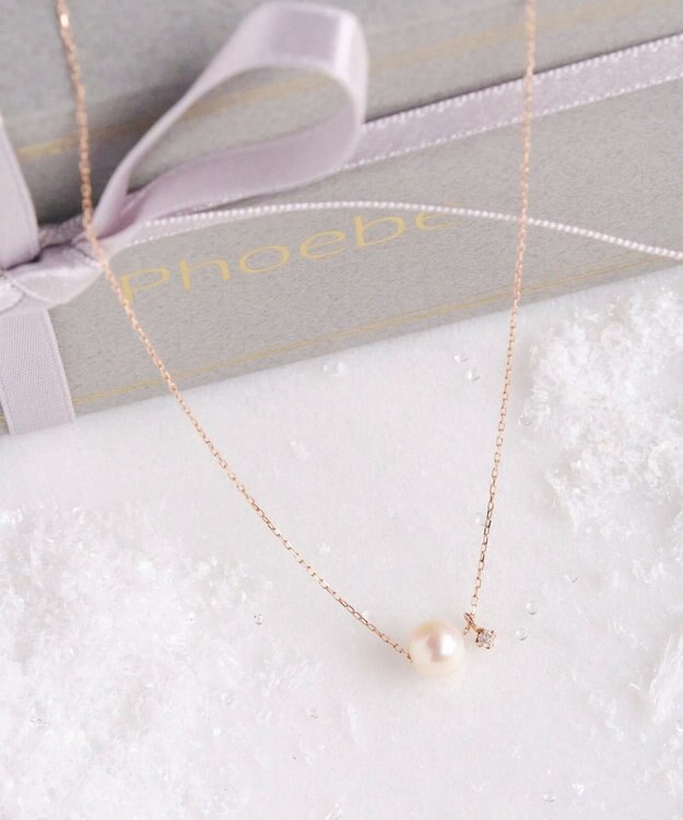 Phoebe 【K10RG】ワンドロップパールビジューネックレス/全長:40cm ローズゴールド