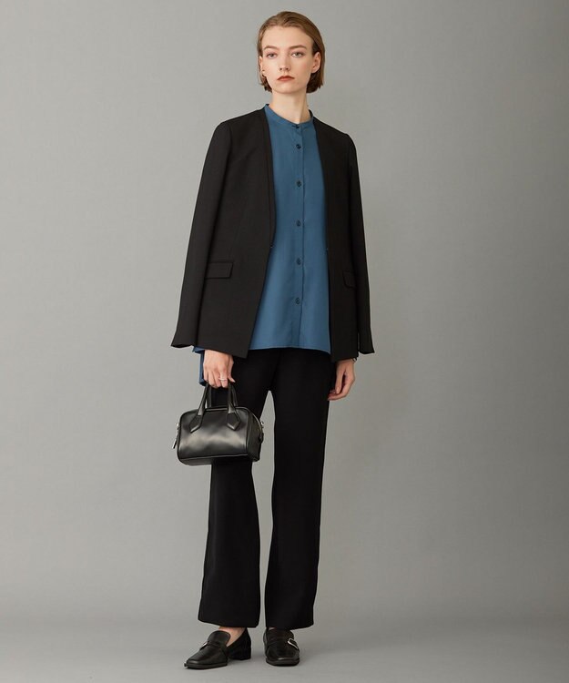 ICB L 【UVケア・洗える】ウール2WAYストレッチ ノーカラージャケット ブラック系