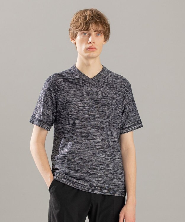 JOSEPH HOMME シャイニースラブブークレ ニットTシャツ ネイビー系