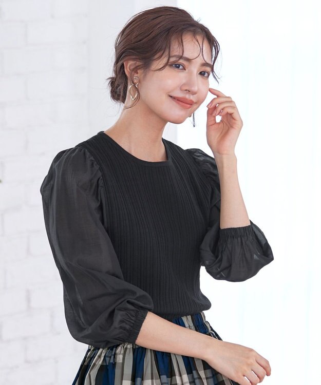 Tiaclasse 【洗える】袖ドッキングリブニットトップス ブラック