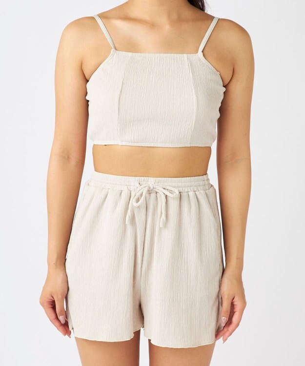 OP／FILA 【Ocean Pacific】ティアードトップス＋ショートパンツ付き 4点セット アイボリー