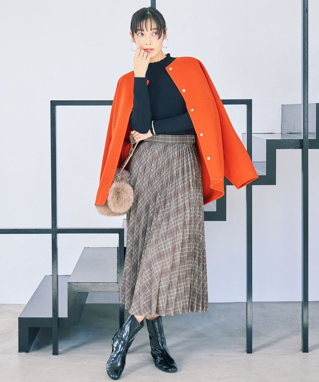 ANY 【新色追加/ウエストゴム】ウーリッシュプリーツスカート ブラウン系チェック