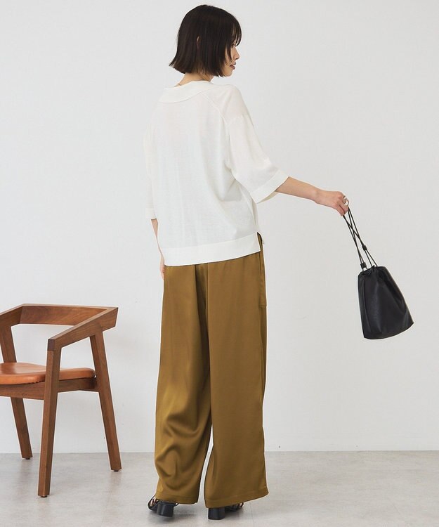 AMERICAN HOLIC 襟付き5分袖ニットカーディガン Off White