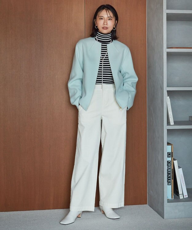 23区 S 【洗える】23区DENIM ベルベットストレッチ ワイドパンツ オフホワイト