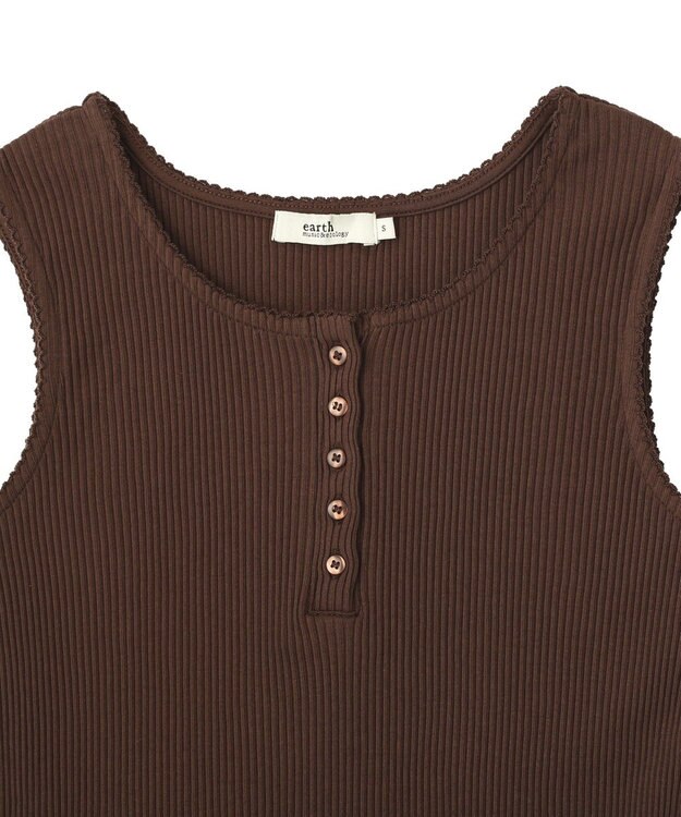 earth music&ecology 【綿100％】ピコミシンヘンリーネックタンクトップ Brown