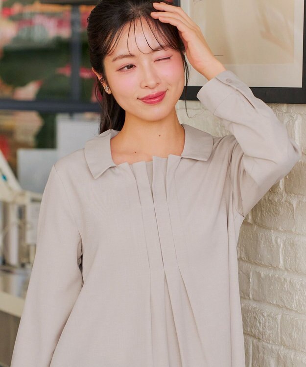 Tiaclasse フロントタックシャツチュニック グレージュ