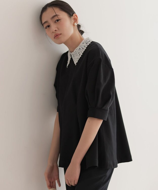 組曲 【2WAY】レース襟フレンチテリーフレア カットソー ブラック系