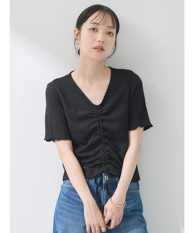 earth music&ecology ポコポコギャザードロストプルオーバー Black