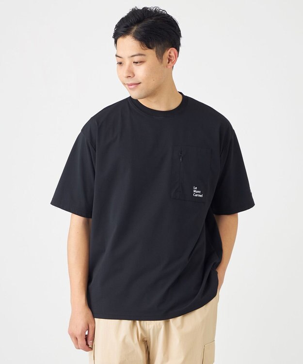 SHARE PARK MENS 【UVカット・吸水速乾・ストレッチ・軽量 】バックプリントポケットTシャツ（L・XLサイズ） ブラック系
