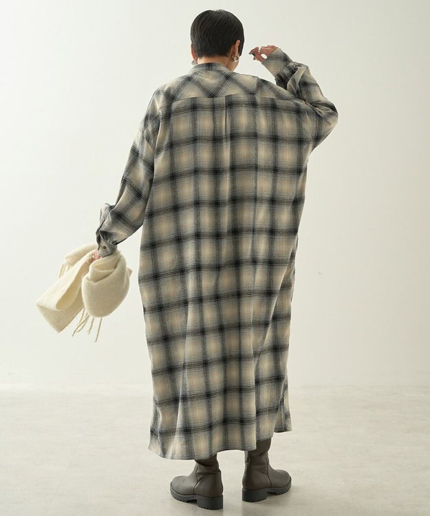 AMERICAN HOLIC バンドカラーチェックシャツワンピース Check Gray