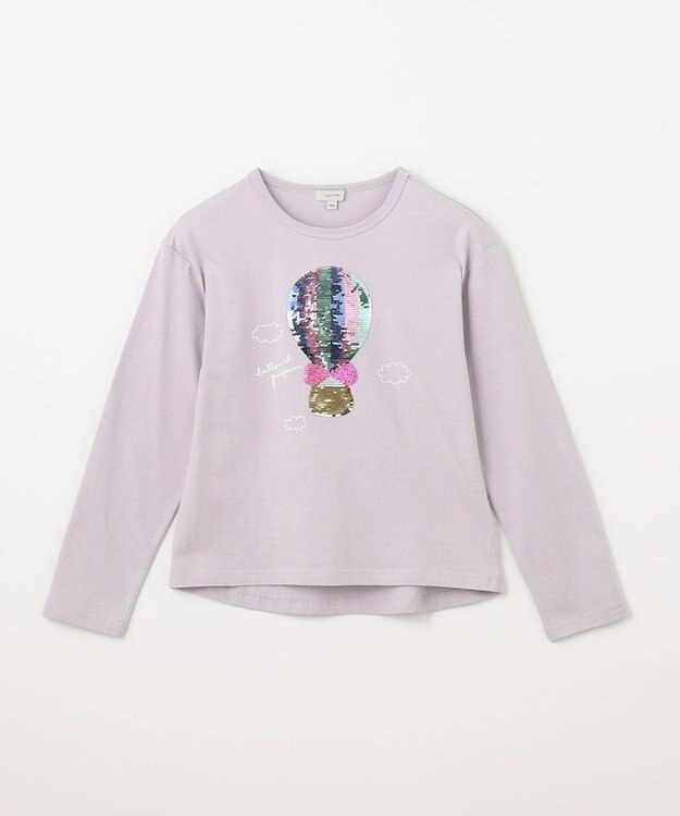 ANY KIDS ミラクルスパンコール 長袖 Ｔシャツ ブルーグレー×気球