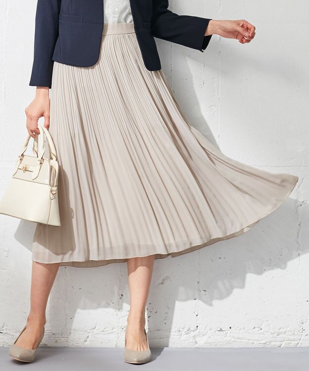 ANY SIS シャイニープリーツ スカート ベージュ