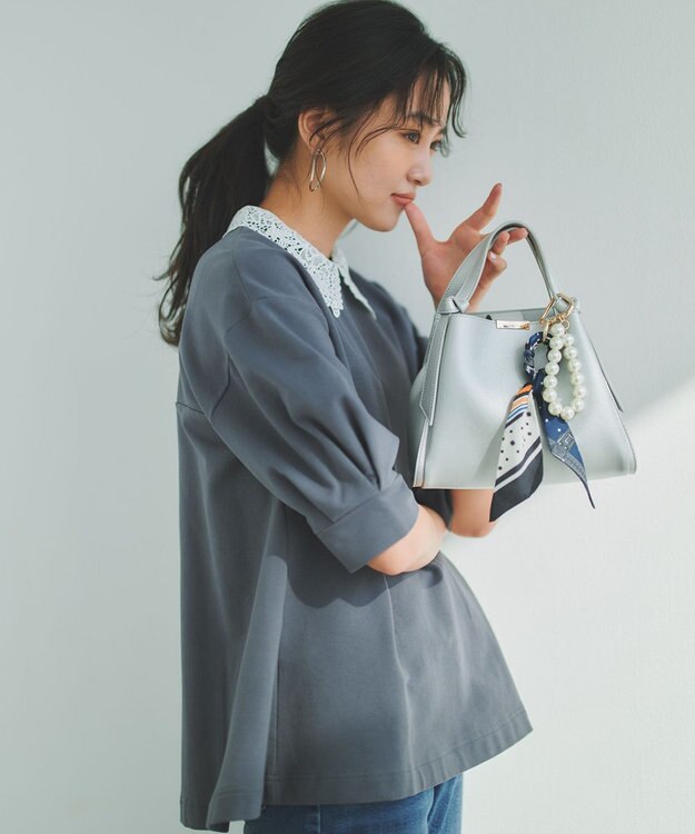 組曲 【2WAY】レース襟フレンチテリーフレア カットソー チャコールグレー系