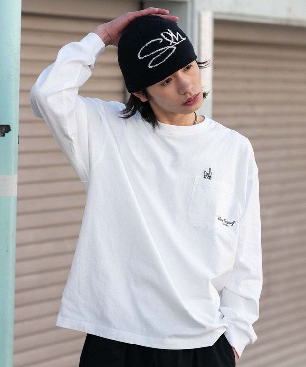 WEGO ポケット刺繍BIG　T（長袖） ホワイト