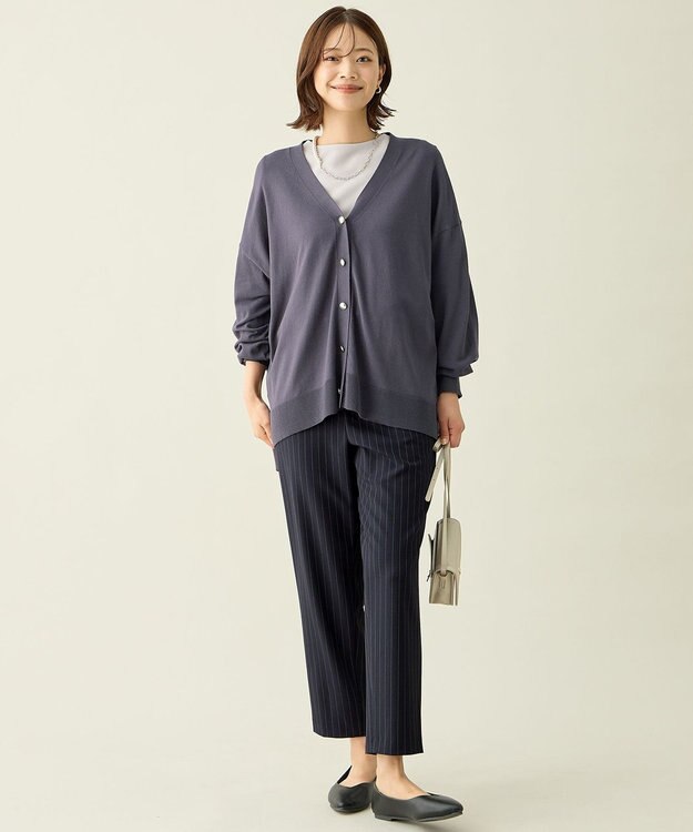 ANY 【6サイズ展開/ウエストゴム】イージーテーパードパンツ ネイビーストライプ