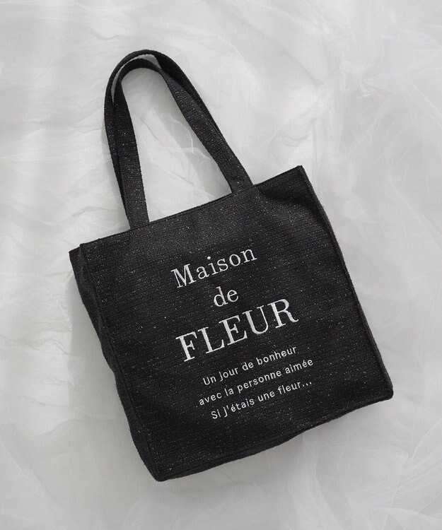 Maison de FLEUR ツイードロゴ刺繍スクエアトートバッグ Black
