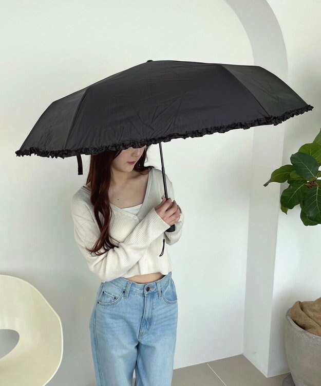 WEGO 【日傘/雨晴兼用/UVカット/日焼け対策/紫外線対策/熱中症対策】PROTECT　U　フリル ブラック
