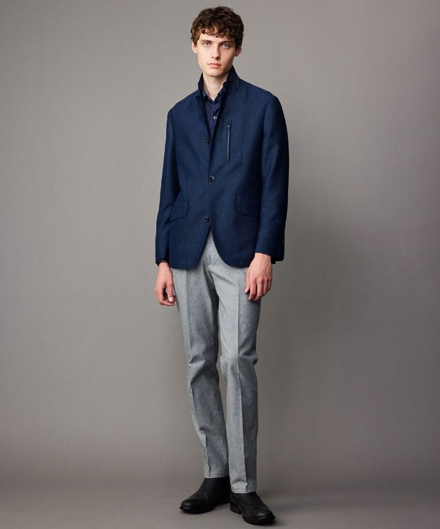 JOSEPH ABBOUD 【清涼/軽量/ストレッチ/ソフト】プリントレノクロス コンバーチブル ジャケット ネイビー系