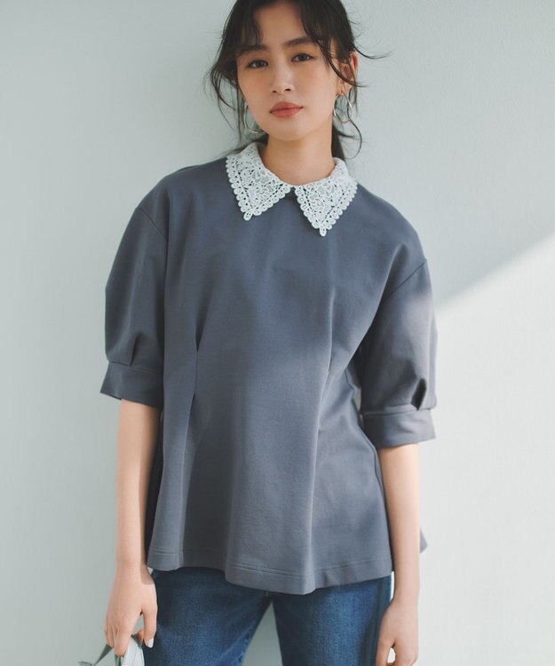 組曲 【2WAY】レース襟フレンチテリーフレア カットソー チャコールグレー系