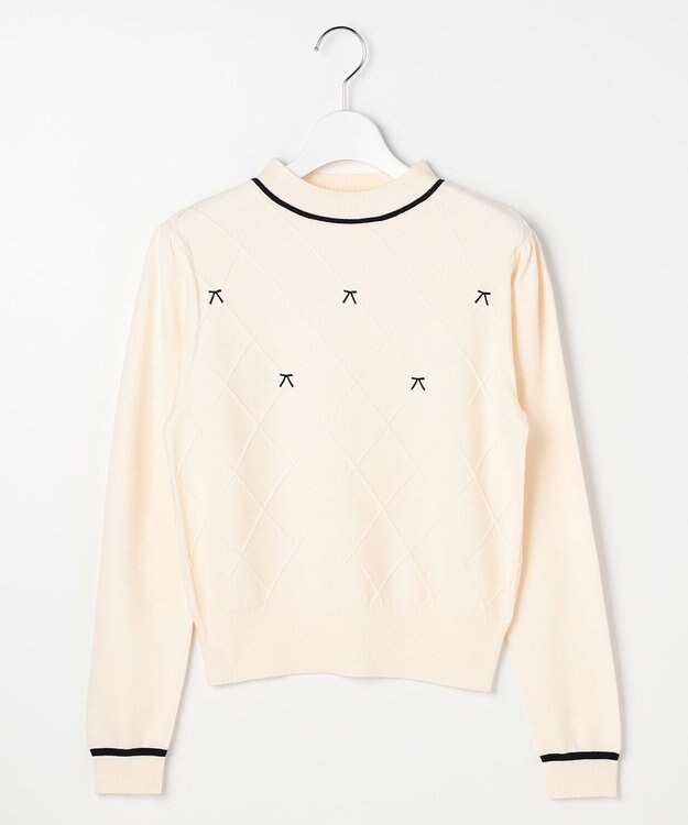 Feroux リボン刺繍ダイア柄 ニット ホワイト系