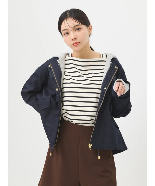 earth music&ecology パーカー付きミリタリーブルゾン Navy