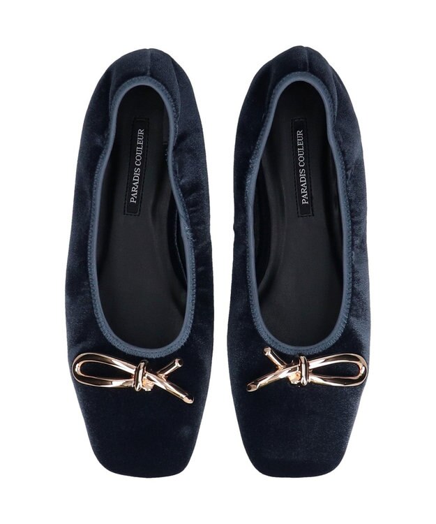 Bridget Birkin 【PARADIS COULEUR】スクエアトウメタルリボンバレエシューズ ネイビー雑材