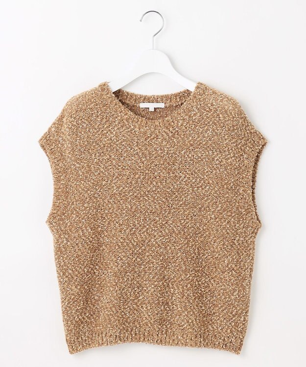 自由区 L 【カタログ掲載】ラメファンシーツイードニット ベスト キャメル系
