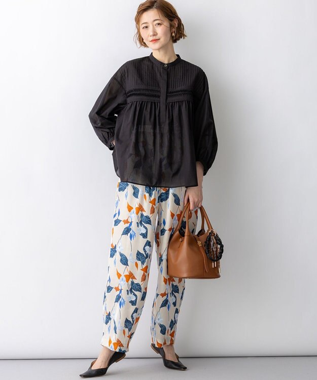 23区 【先行予約】コットンボイル ピンタック ブラウス ブラック系