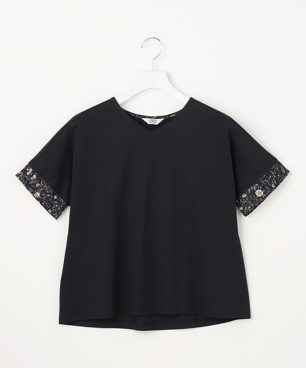 J.PRESS LADIES 【一枚で着映え】LIBERTYコンビ フレンチスリーブ カットソー ネイビー系