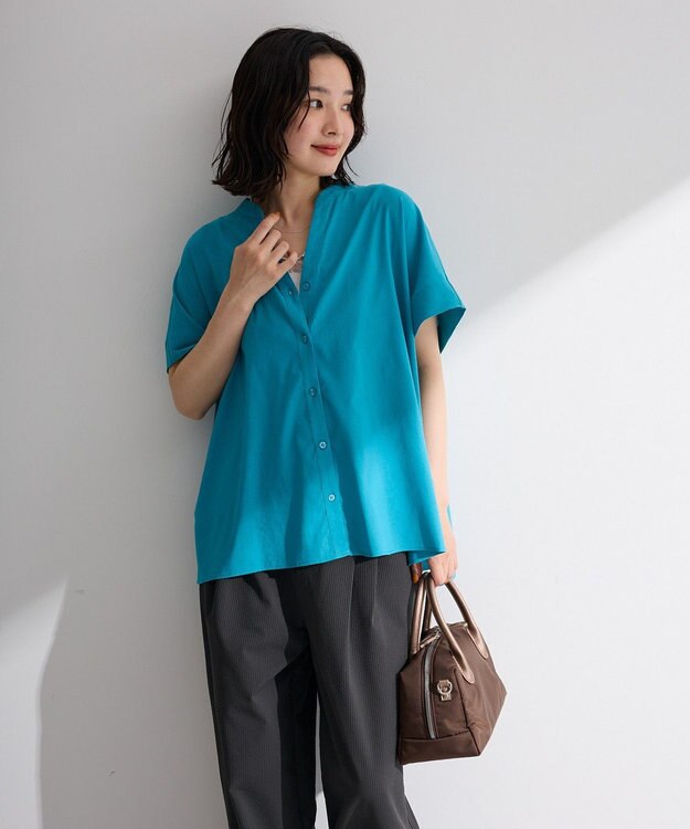 Green Parks 半袖シアースキッパーブラウス Blue