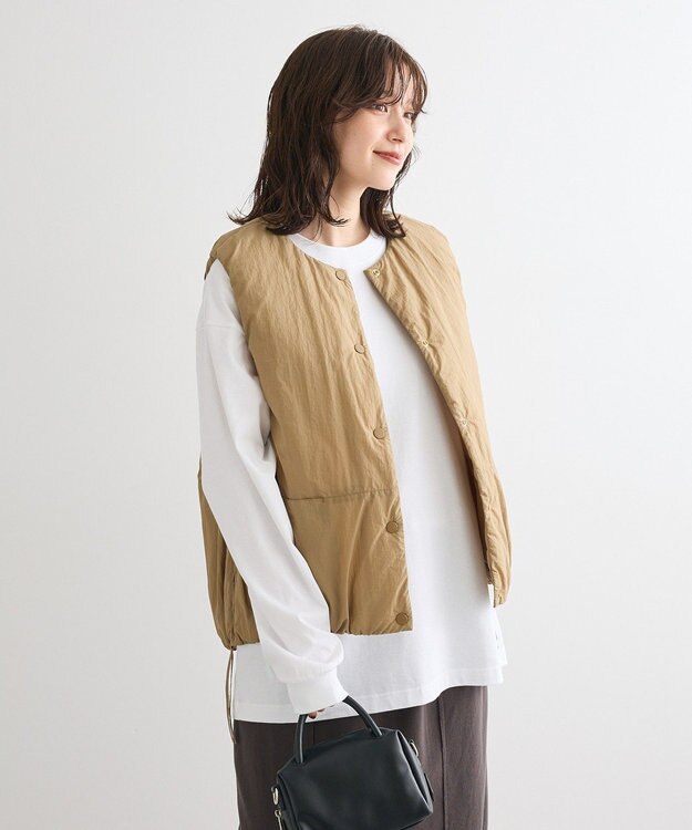 Green Parks サイドZIP中綿コクーンベスト Beige