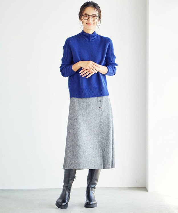 J.PRESS LADIES L 【洗える】CASHBIT ハイネック ニット ブルー系