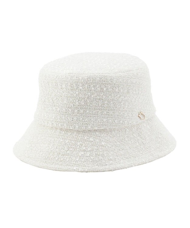 MOONBAT PAUL & JOE ACCESSOIRES 【サイズ調整可】ネコチャーム付ツイードバケットハット UV ホワイト