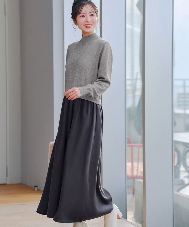 Tiaclasse ニットドッキングワンピース グレー