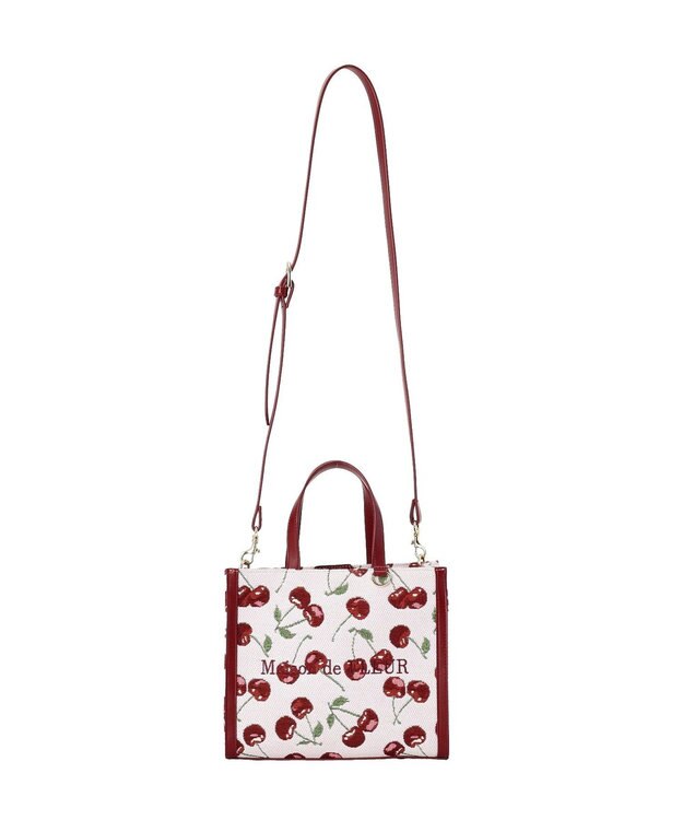 Maison de FLEUR チェリー柄ゴブラン２Ｗａｙスクエアトートバッグ Red