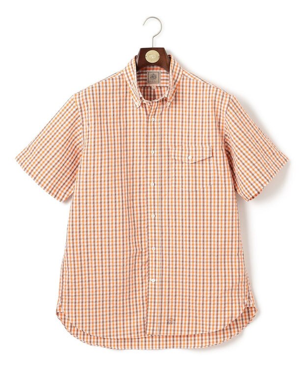 J.PRESS MEN 風が通るシアサッカーの清涼感【吸水速乾 / 高通気性】【クールマックス】サッカーギンガムチェック シャツ / B.D. オレンジ系3