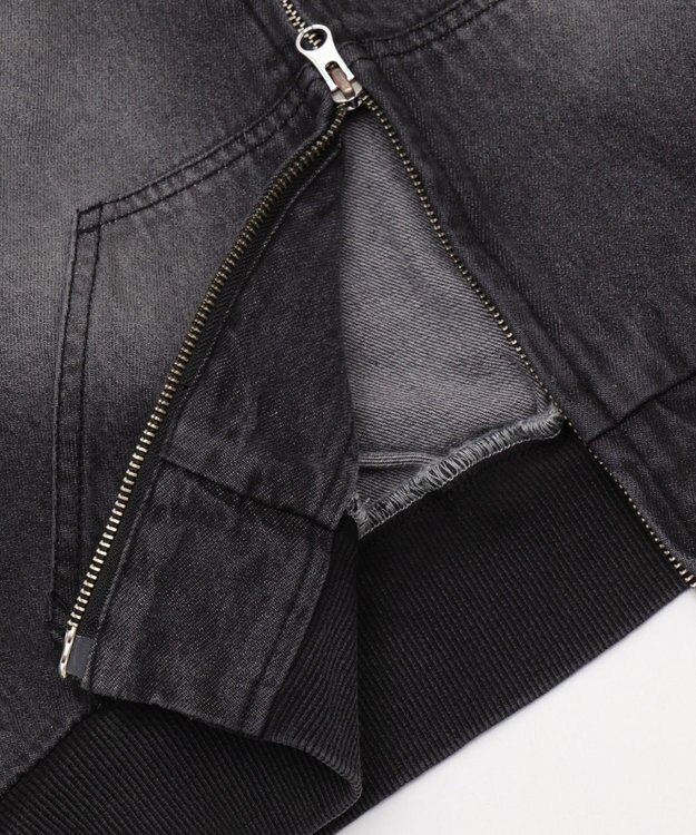 WEGO ファーフードデニムショートブルゾン デニムブラック