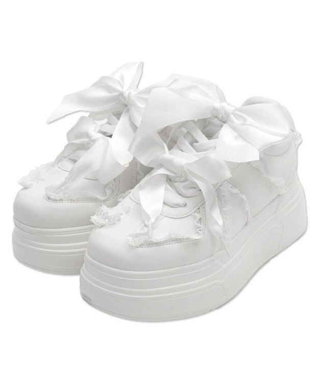 WEGO ダブルリボンフリルスニーカー ホワイト