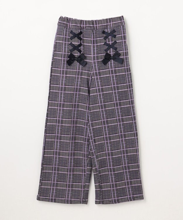 ANY KIDS レースアップ 裏シャギーワイドパンツ ブラック×チェック