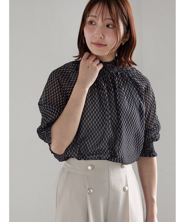 Te chichi パターンアソートシャーリングブラウス ネイビー