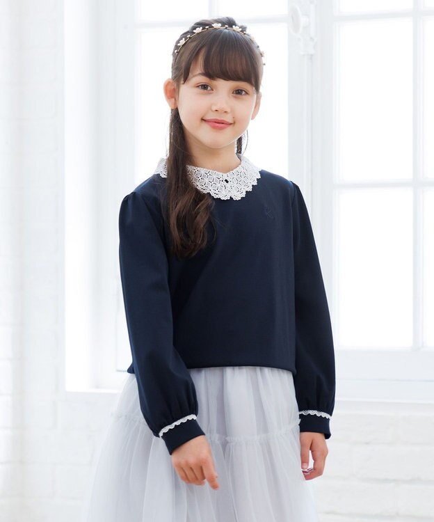 組曲 KIDS 【110-140㎝】レースカラー トレーナー ネイビー