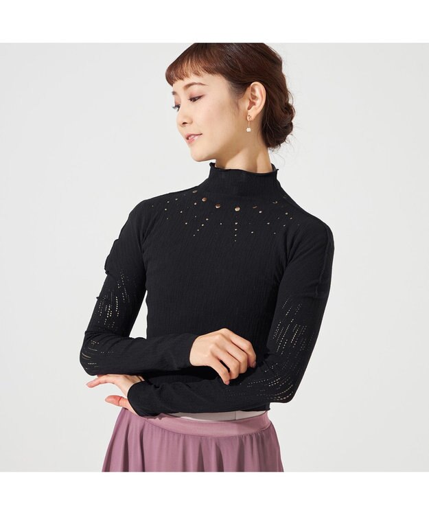 Chacott 【ノーソーイングニット】スタッズハイネックショートトップ ブラック