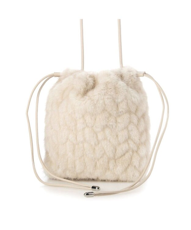 UNBILLION カシュカシュ cachecache / ミンク風カットファー巾着ミニバッグ アイボリー