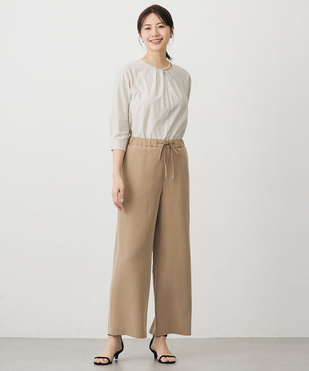 J.PRESS LADIES ピーチポプリン ワイド パンツ キャメル系