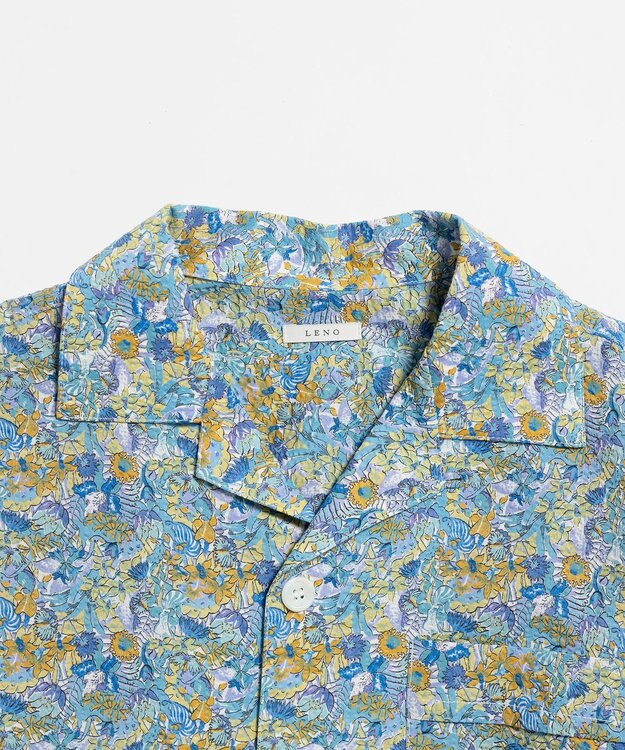 LENO LIBERTY PRINT OPEN COLLAR SHIRTS / リバティプリント半袖シャツ BLUE